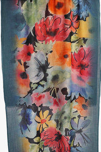 Merino Wool Scarf Painted Flowers - WPAF