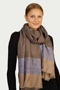 Merino Wool Woven Scarf Striped - blue & black - WWSP-B
