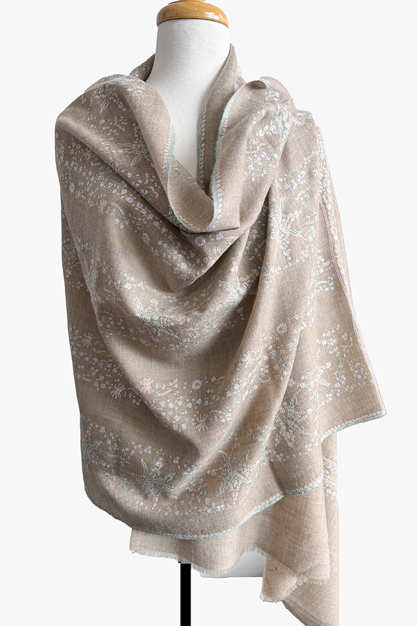 Pashmina Embroidered Scarf - natural
