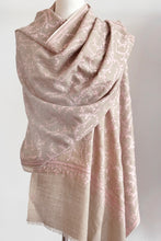 Load image into Gallery viewer, Pashmina Embroidered Scarf natural with pink embroidery