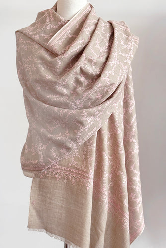 Pashmina Embroidered Scarf natural with pink embroidery