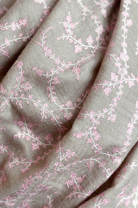 Pashmina Embroidered Scarf natural with pink embroidery
