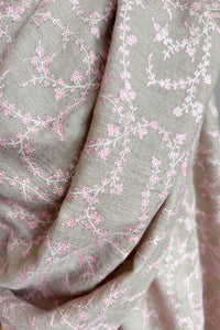 Pashmina Embroidered Scarf natural with pink embroidery
