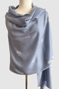 Pashmina Embroidered Scarf pale grey blue