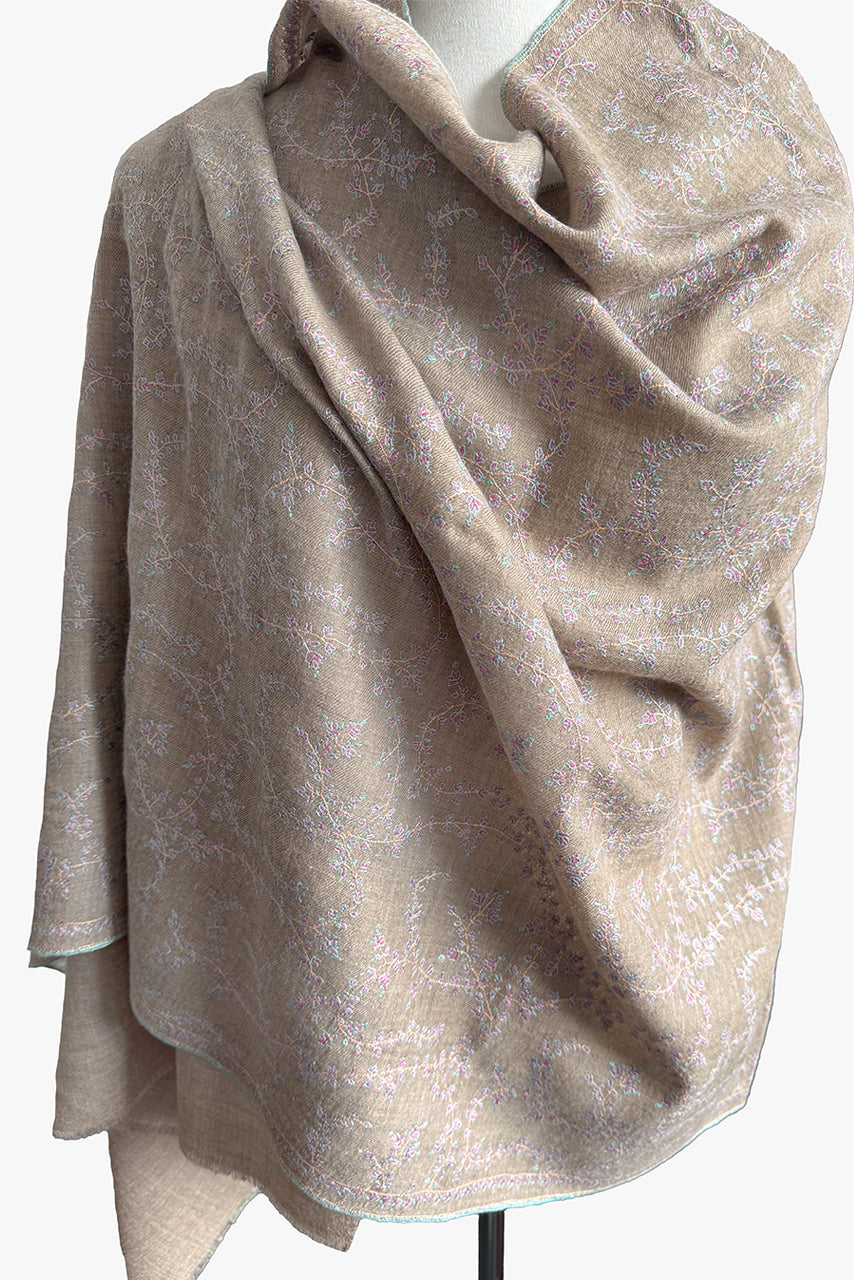 Pashmina Embroidered Scarf - natural