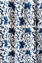Load image into Gallery viewer, Crewel Embroidered Cotton Curtain with blue embroidery on white - CCH
