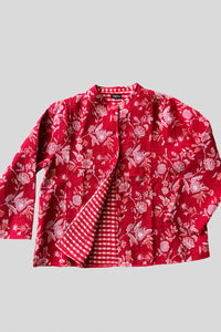 Cotton Quilted Long Jacket - red CLQJ-R