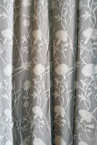 Crewel Embroidered Linen Curtain with white embroidery - CUL-W