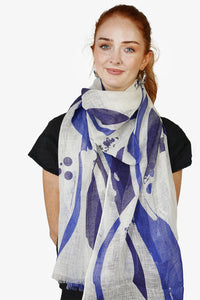 Linen Scarf - Indigo Waves - LINW