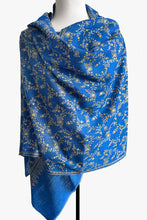 Load image into Gallery viewer, Pashmina Embroidered Scarf - cobalt blue