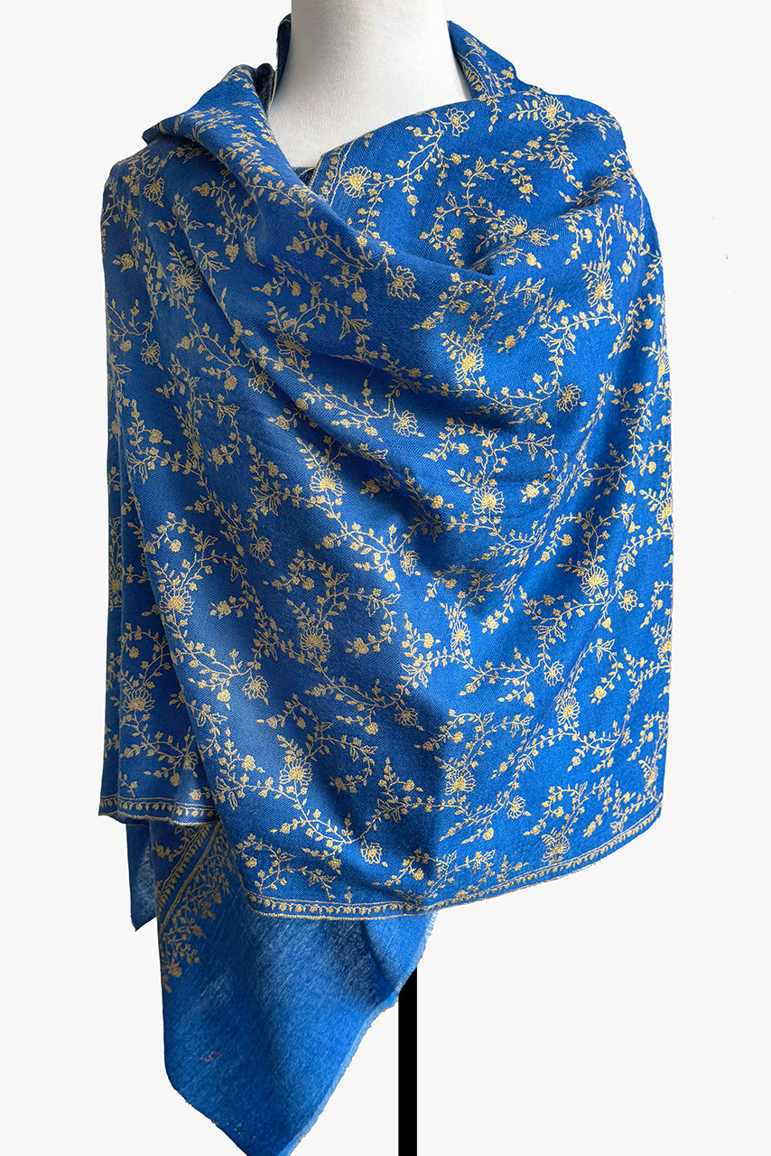 Pashmina Embroidered Scarf - cobalt blue