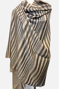 Pashmina Striped Shawl - natural and black