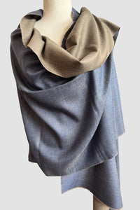 Pashmina Scarf reversible blue and taupe