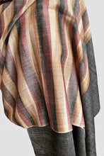Load image into Gallery viewer, Pashmina Striped Scarf black, browns and caramel