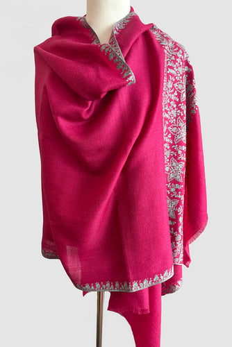 Pashmina Embroidered Scarf dark pink with blue embroidery