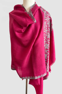 Pashmina Embroidered Scarf dark pink with blue embroidery