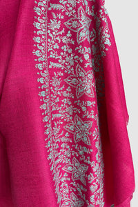 Pashmina Embroidered Scarf dark pink with blue embroidery