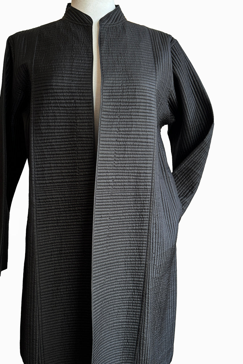 Silk Quilted Coat - black - SANGAM-B