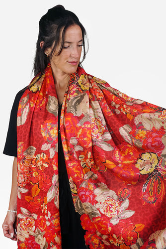 Silk Scarf Patterned Blossoms - SPAB