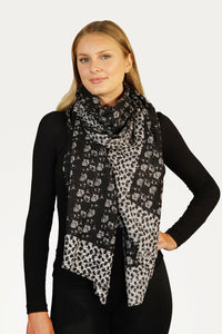 Merino Wool Scarf Ginkgo - black - WCGI-B