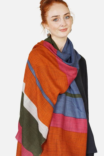Merino Wool Scarf Horizontal Bars WCHO-W