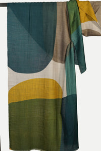 Merino Wool Scarf Overlaps - teal & chartreuse - WCOV-T