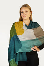 Load image into Gallery viewer, Merino Wool Scarf Overlaps - teal &amp; chartreuse - WCOV-T