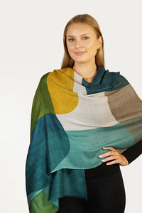 Merino Wool Scarf Overlaps - teal & chartreuse - WCOV-T