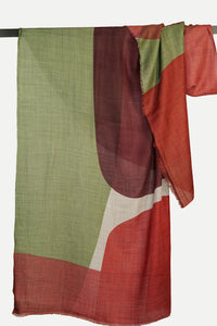 Merino Wool Scarf Overlaps - wine & green - WCOV-W