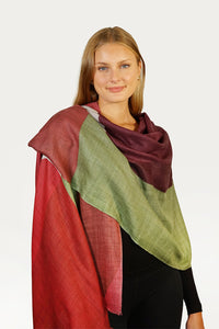 Merino Wool Scarf Overlaps - wine & green - WCOV-W