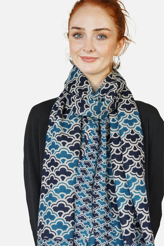 Merino Wool Scarf Patterned Clouds WCPC