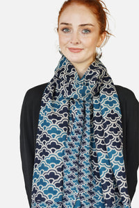 Merino Wool Scarf Patterned Clouds WCPC