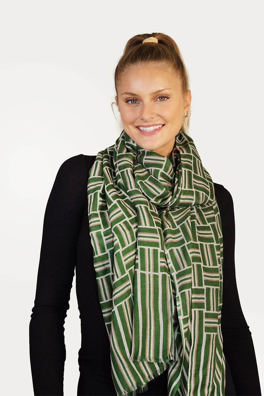 Merino Wool Scarf Striped Check - WCSC