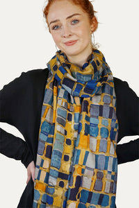 Merino Wool Scarf  Blue Cubes WCUB
