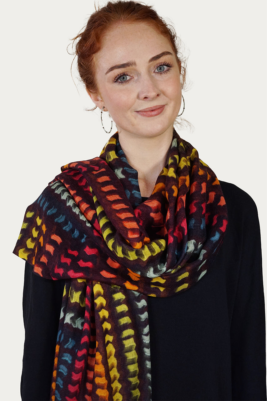 Merino Wool Scarf Rainbow Lozenge WLOZ