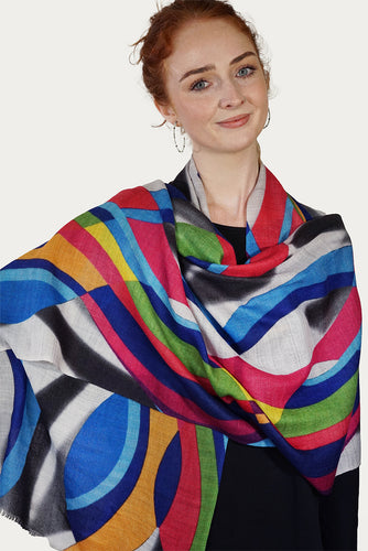 Merino Wool Scarf Reflected Swirls -WRSW