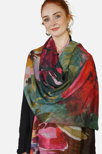 Merino Wool Scarf Textured Blossoms - WTEB