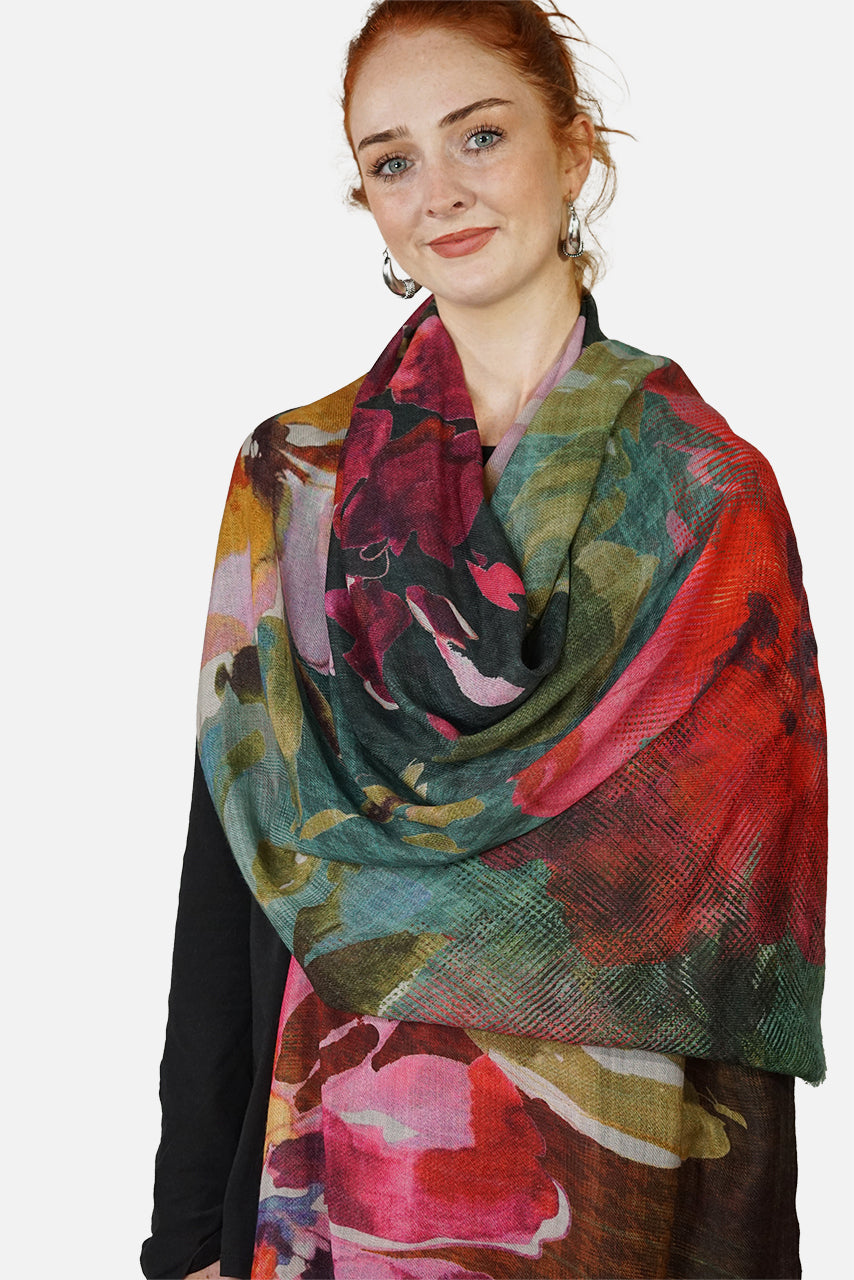 Merino Wool Scarf Textured Blossoms - WTEB