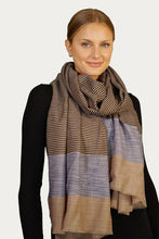 Load image into Gallery viewer, Merino Wool Woven Scarf Striped - blue &amp; black - WWSP-B