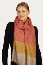 Load image into Gallery viewer, Merino Wool Woven Scarf Striped - red &amp; mustard - WWSP-R