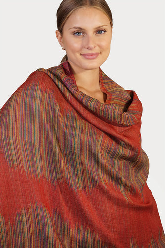 Merino Wool Woven Scarf Zigzag - rust red - WWZZ-R