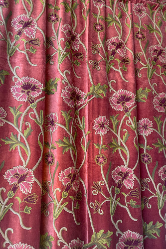 Crewel Embroidered Velvet Curtain in red  CUV-R