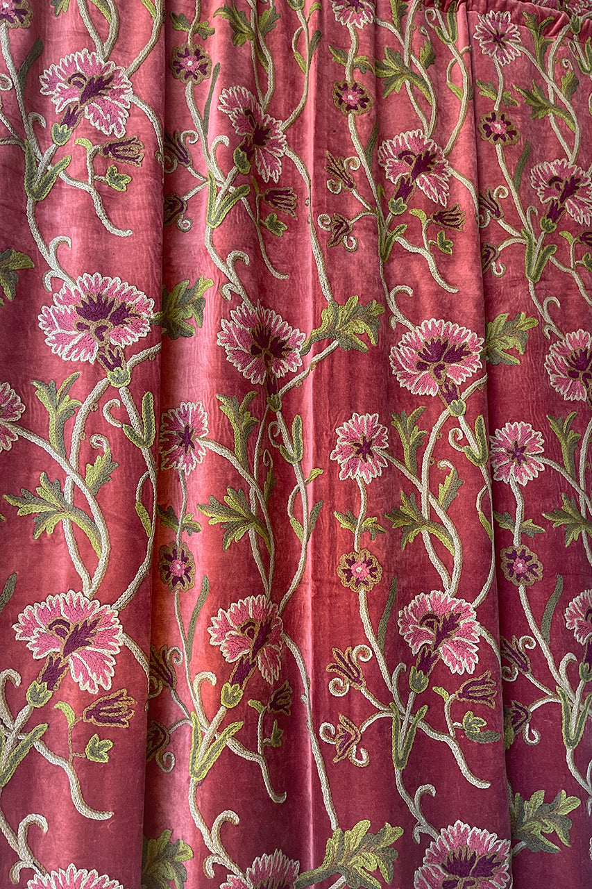 Crewel Embroidered Velvet Curtain in red  CUV-R
