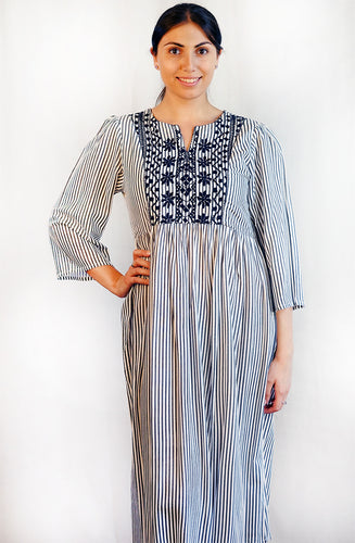 Embroidery Stripe Cotton Dress EMST