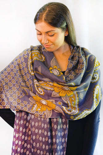 Merino Wool Scarf  - Pansy Leaves  WCPL